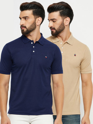 EMERALD APPAREL TRADING Solid Men Polo Neck Navy Blue T-Shirt
