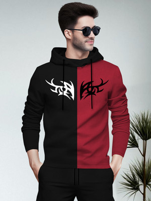 BLIVE Printed Men Hooded Neck Black, Red T-Shirt