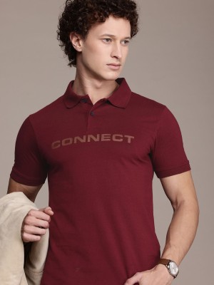 French Connection Printed Men Polo Neck Maroon T-Shirt