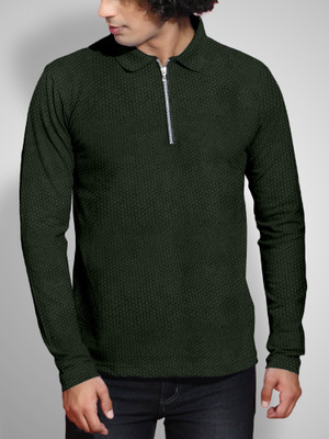 FTX Solid Men Polo Neck Green T-Shirt