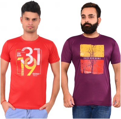 Anitagarment Printed Men Round Neck Purple, Red T-Shirt