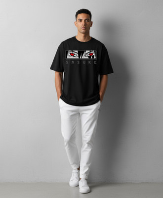 Clever Fox Graphic Print Men Round Neck Black T-Shirt