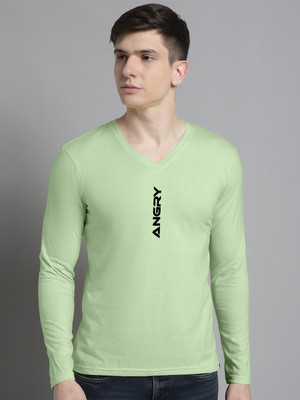 FBAR Typography Men V Neck Light Green T-Shirt