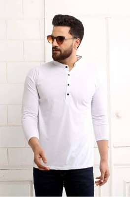 Saurabh online store Solid Men Mandarin Collar White T-Shirt