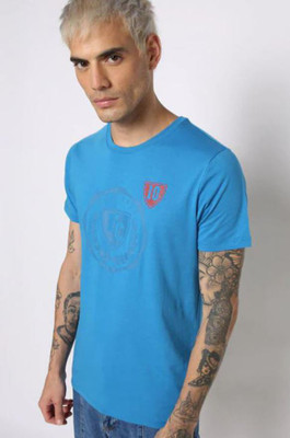 French Connection Printed Men Round Neck Blue T-Shirt