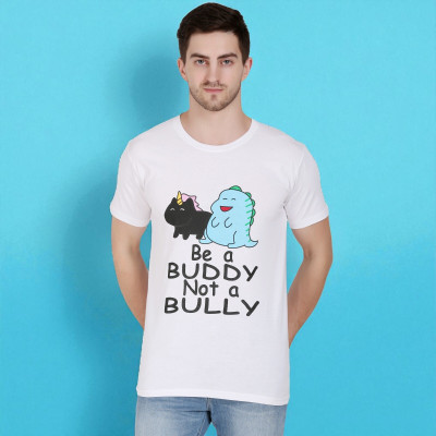 Faricon Trend Printed Men Round Neck White T-Shirt