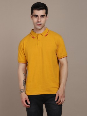 Dennis Lingo Solid Men Polo Neck Yellow T-Shirt