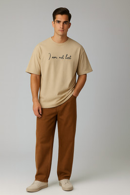 Tisatsu Printed, Typography, Floral Print Men Round Neck Beige T-Shirt