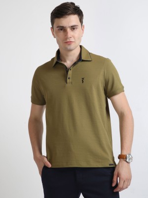 Stellers Solid Men Polo Neck Dark Green T-Shirt