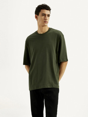 LEVI'S Solid Men Round Neck Dark Green T-Shirt