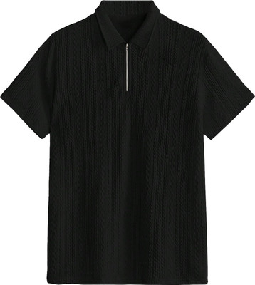 RIDHUDEE Solid Men Polo Neck Black T-Shirt