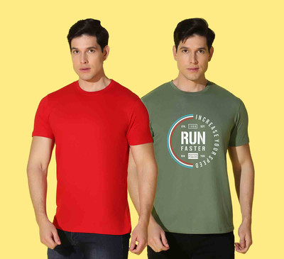 WOOSTRO Solid Men Round Neck Multicolor T-Shirt