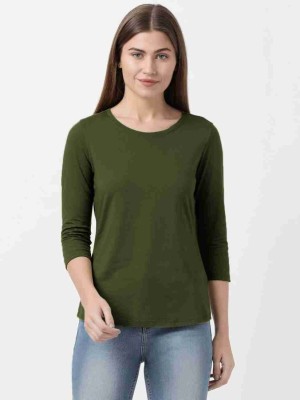 Nilan Tees Wear Solid Women Round Neck Dark Green T-Shirt