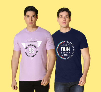 WOOSTRO Graphic Print Men Round Neck Purple, Blue T-Shirt