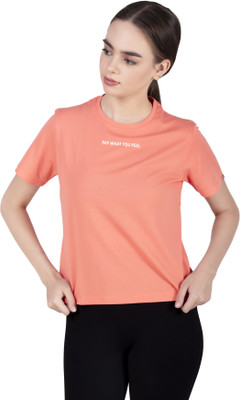 Laasa Sports Printed Women Crew Neck Pink T-Shirt