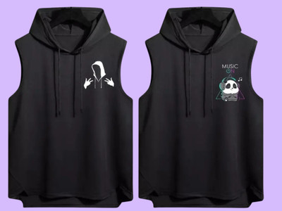 Mundali Printed Men Hooded Neck Black T-Shirt