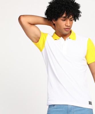 Aditya Birla - abof Colorblock Men Polo Neck White T-Shirt