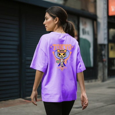 HouseOfCommon Printed Women Round Neck Purple T-Shirt