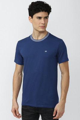 PETER ENGLAND Solid Men Round Neck Blue T-Shirt
