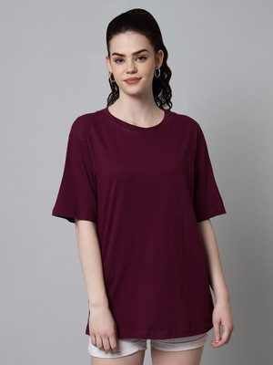 FUNDAY FASHION Solid Women Round Neck Purple T-Shirt