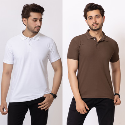 HILFIRE REGION Solid Men Polo Neck White, Brown T-Shirt
