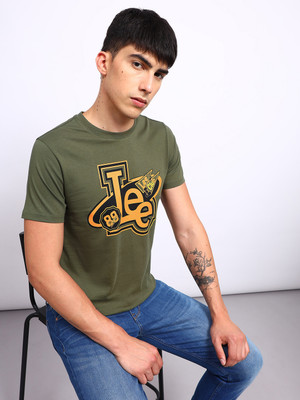 LEE Printed, Typography Men Round Neck Green T-Shirt