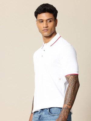 Mr Bowerbird Solid Men Polo Neck White T-Shirt