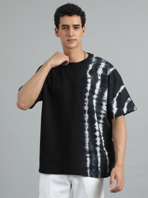 Silisoul Tie & Dye Men Round Neck Black T-Shirt