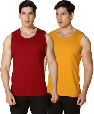 WOOSTRO Solid Men Round Neck Red, Yellow T-Shirt