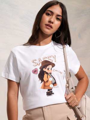 Tokyo Talkies Printed Women Round Neck White T-Shirt