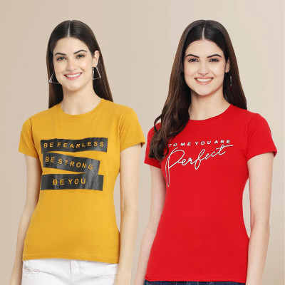 Fabflee Printed Women Round Neck Multicolor T-Shirt
