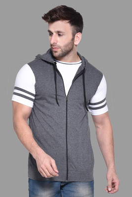 GEUM Colorblock Men Hooded Neck Grey T-Shirt