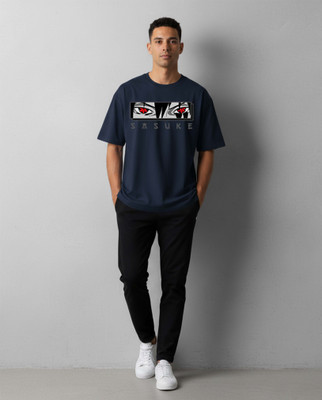 Clever Fox Graphic Print Men Round Neck Navy Blue T-Shirt