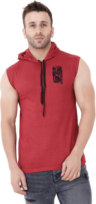 Lawful Casual Solid Men Hooded Neck Maroon T-Shirt
