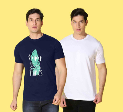 WOOSTRO Printed, Solid Men Round Neck Multicolor T-Shirt