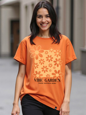 BEWAKOOF Graphic Print Women Round Neck Orange T-Shirt