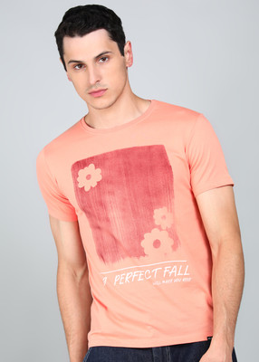 HIGHLANDER Printed Men Round Neck Pink T-Shirt