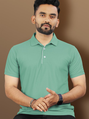 VeBNoR Solid Men Polo Neck Light Green T-Shirt