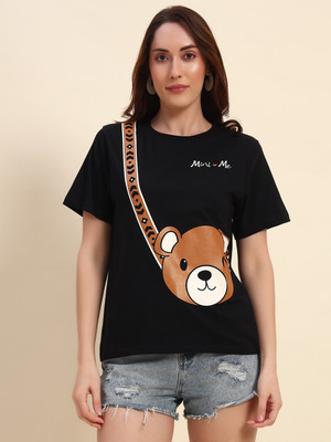 THE DRY STATE Printed Women Round Neck Black T-Shirt