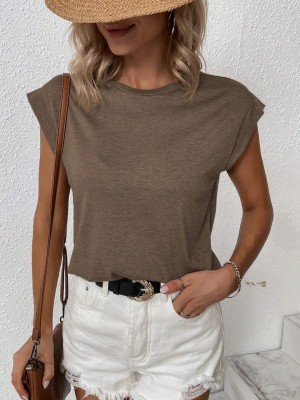 KOTTY Solid Women Round Neck Brown T-Shirt