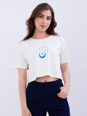 Spykar Printed Women Round Neck White T-Shirt