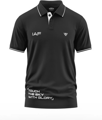 Warriorworld Typography Men Polo Neck Black T-Shirt
