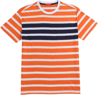 Arvind Garments Striped Men Round Neck Orange, White T-Shirt