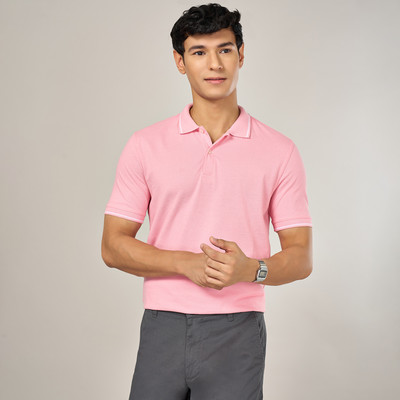 Byford by Pantaloons Solid Men Round Neck Pink T-Shirt
