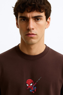 Teesverse Cartoon, Superhero Men Round Neck Brown T-Shirt