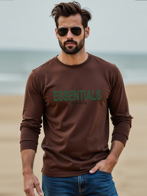 Moda Rapido Printed Men Round Neck Brown T-Shirt