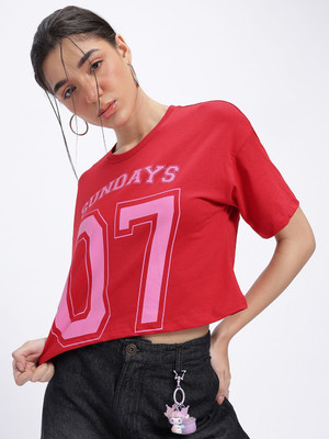 Glitchez Printed Women Round Neck Red T-Shirt