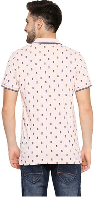 BASICS Printed Men Polo Neck Pink T-Shirt