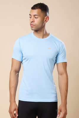 KEX Solid Men Round Neck Blue T-Shirt