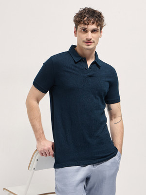 THE BEAR HOUSE Solid Men Polo Neck Blue T-Shirt